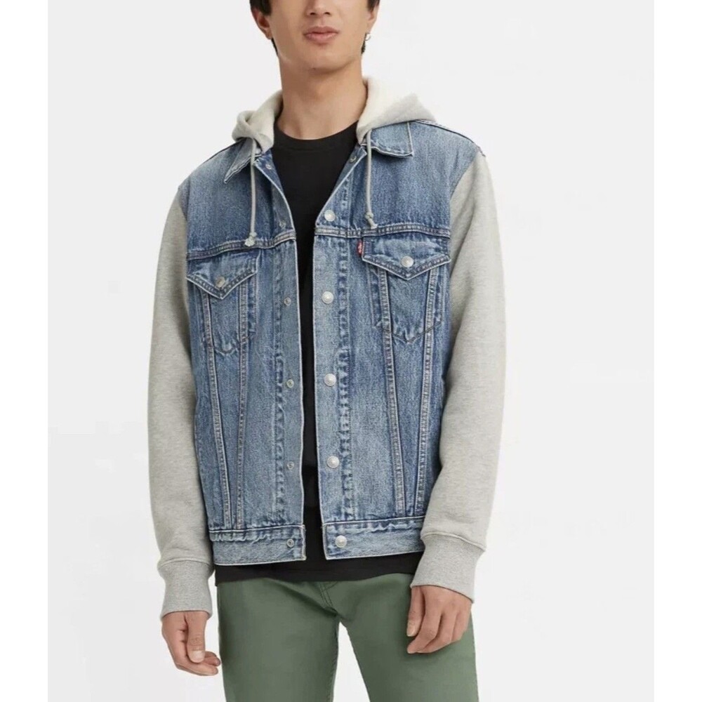 Levi's Men's Medium Hybrid Hoodie Trucker Jacket Denim Sz Medium 42 chest